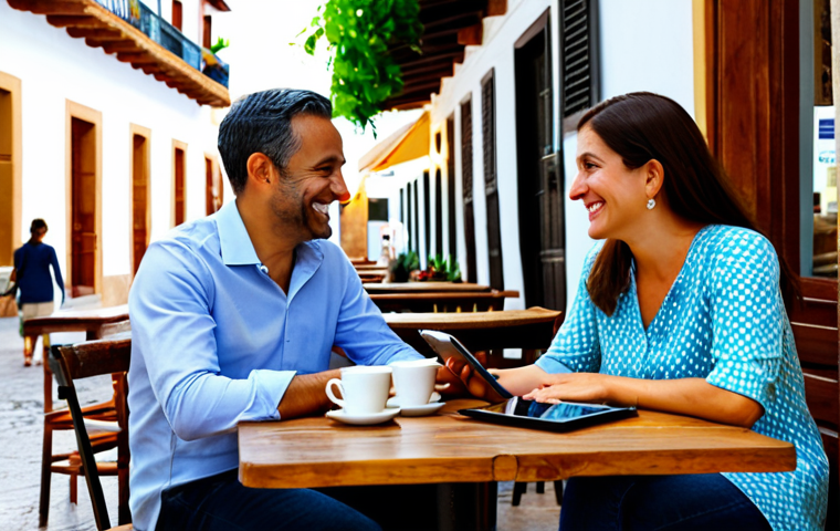 부의 대화에 적합한 시간 선택하기 - **Image Prompt 1: The Serene Financial Dialogue**
A Spanish-speaking couple in their late 30s to...