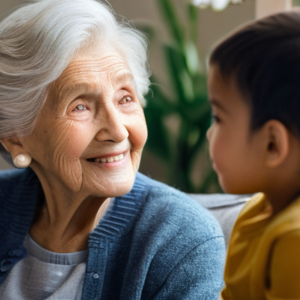 부모와의 대화에서 유의할 점 - **Prompt 1: The Embrace of Active Listening**
An intimate portrait of an elderly grandmother, wi...
