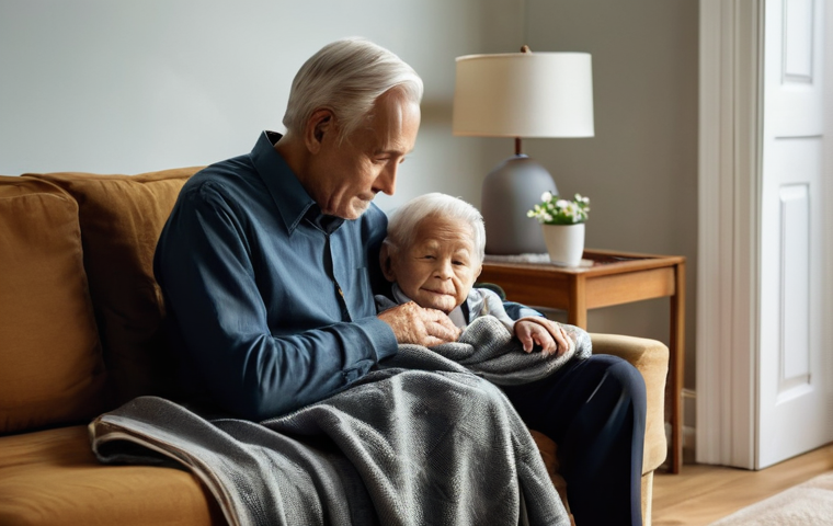 부모와의 대화에서 유의할 점 - **Prompt 1: The Embrace of Active Listening**
    An intimate portrait of an elderly grandmother, wi...